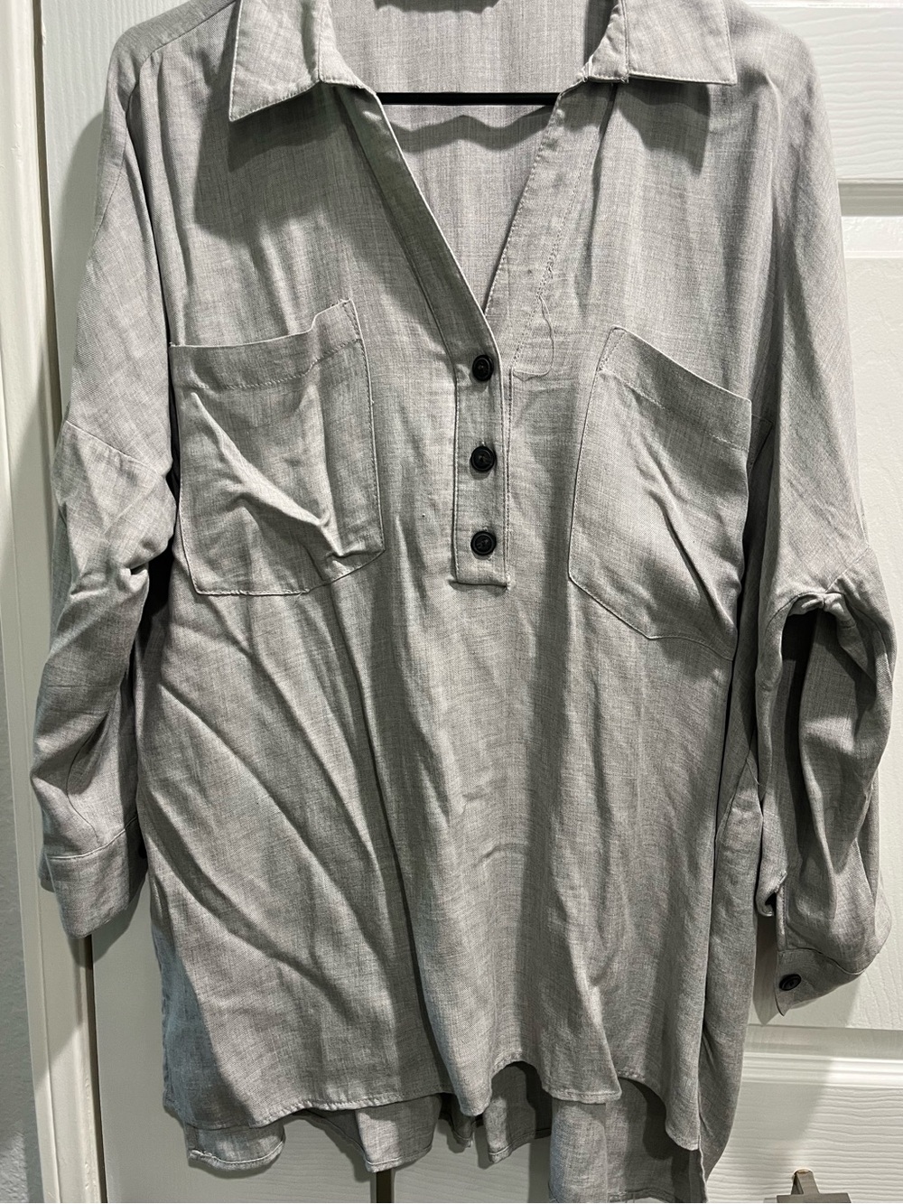 Light Gray Button Front Tunic Top